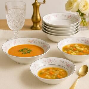 Empress China Japan 1980s Seville Rimmed Soup Bowls Set Of 8, 6x1.25”